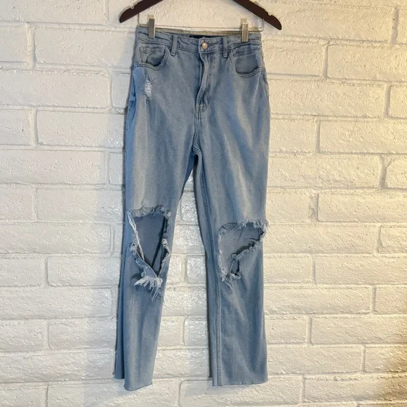 Hollister Distressed Light Blue Straight Leg Jeans - Picture 1 of 5